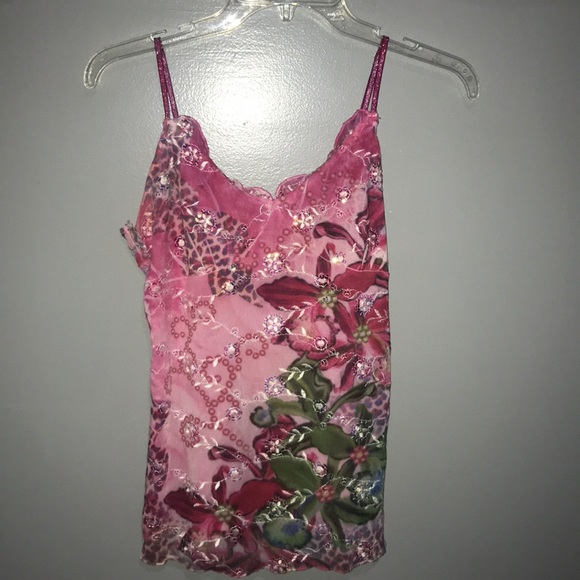 VENUS Tops - Venus Pink Hawaiian print sequin top